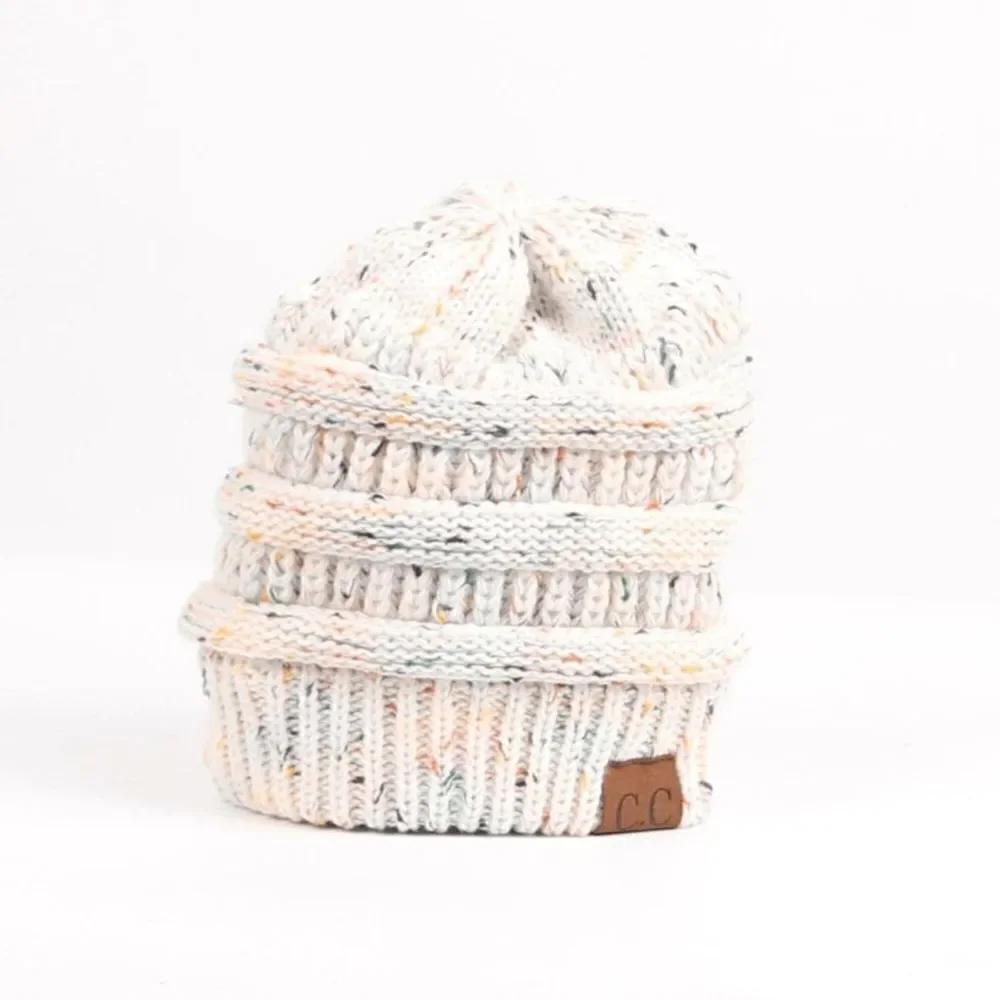 Ladies White Multi Color Knit Beanie - Picture 3 of 6